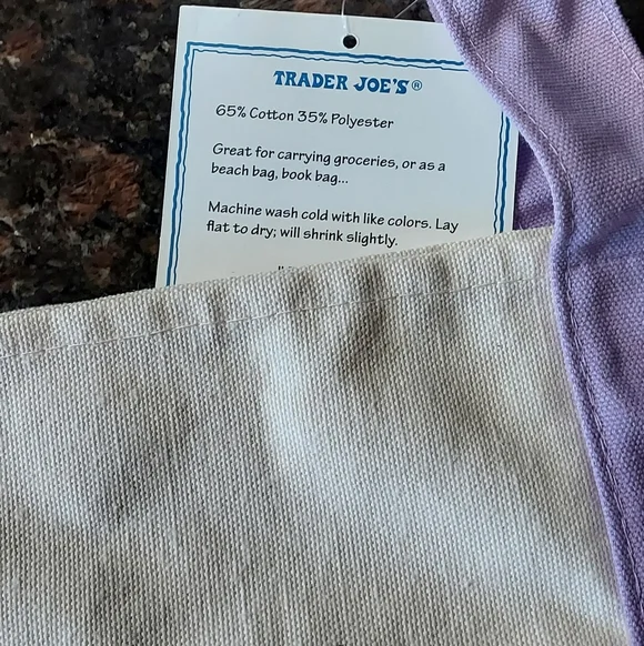 Trader Joe's Large Lavender and Cream Canvas Tote Bag - Picture 4 of 5